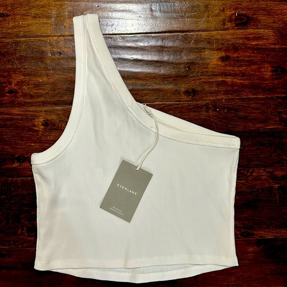 NWT Everlane Ribbed One Shoulder Med White Tank Cropped - Picture 1 of 2